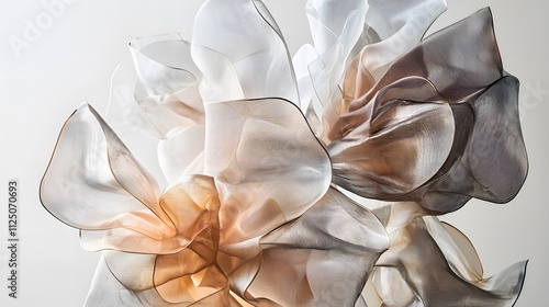 A futuristic composition of translucent interlocking shapes on a neutral backdrop. photo