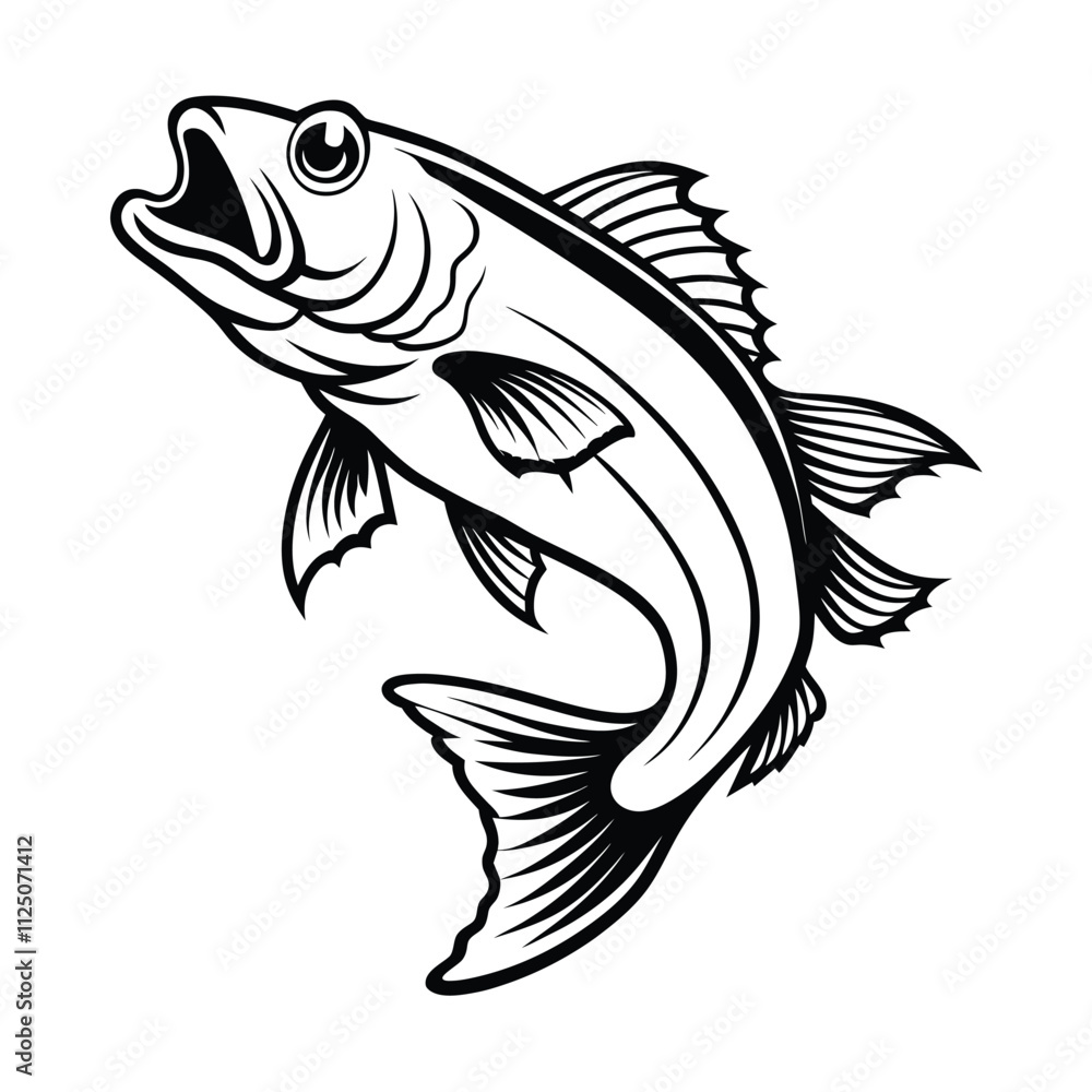 Fototapeta premium Fish vector art Solid Black color Isolated on a white background