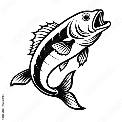 Fish vector art Solid Black color Isolated on a white background