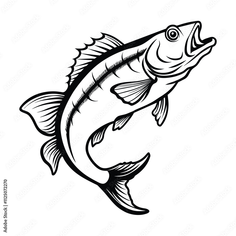 Fototapeta premium Fish vector art Solid Black color Isolated on a white background