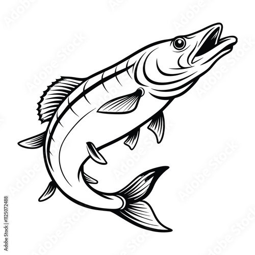 Fish vector art Solid Black color Isolated on a white background