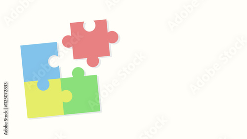 Four puzzle pieces in red, green, yellow and blue on a white background. One of the pieces does not fit with the others.