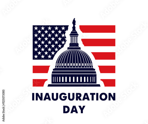 Inauguration day logo with Us Capitol on flag USA. Editable vector design for Presidential Inauguration Day, January 20, 2025