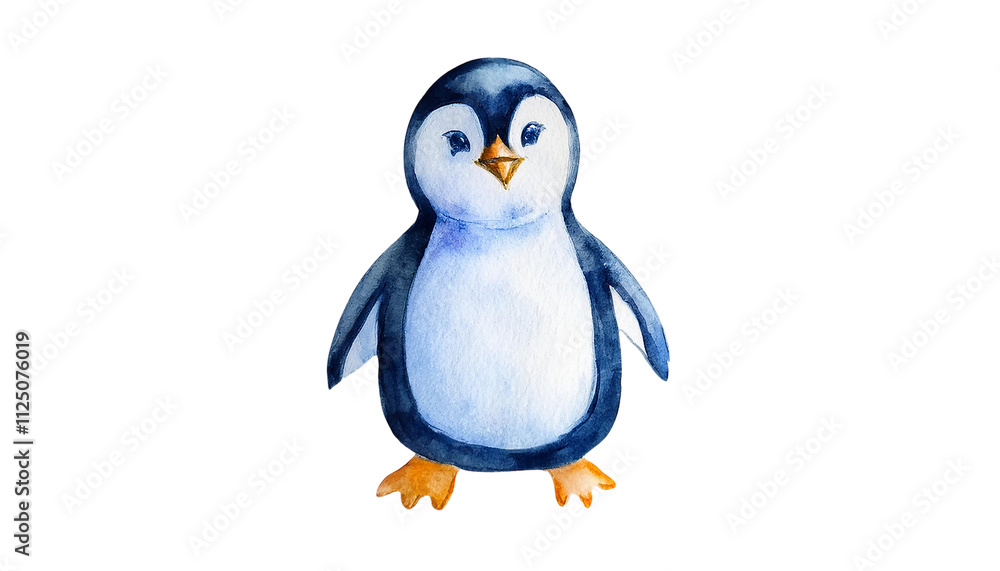 Fototapeta premium Adorable Watercolor Penguin Illustration Cute Bird Winter Animal Arctic Wildlife Childrens Book