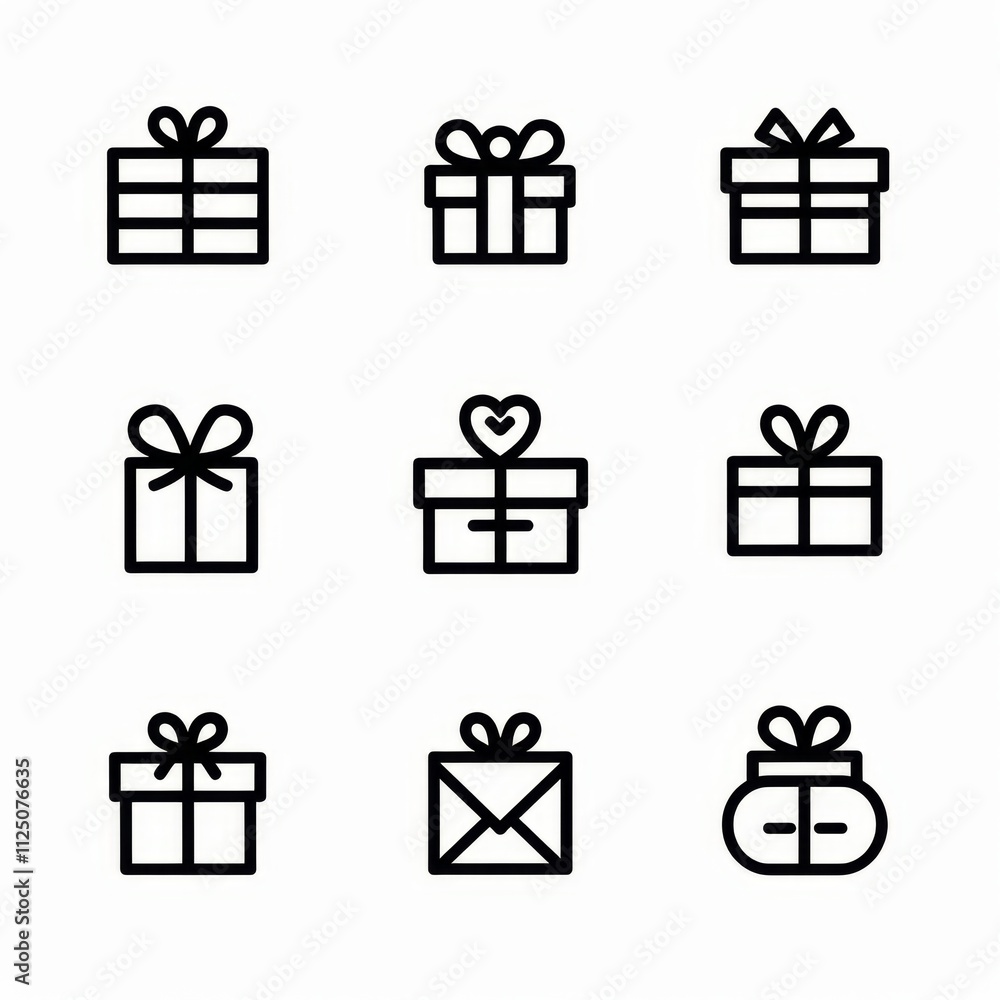 Gift box flat icon set, giftbox silhouettes, congratulation present minimal logo, shopping symbol Gift box flat icon set, giftbox silhouettes, congratulation present minimal logo, shopping symbol