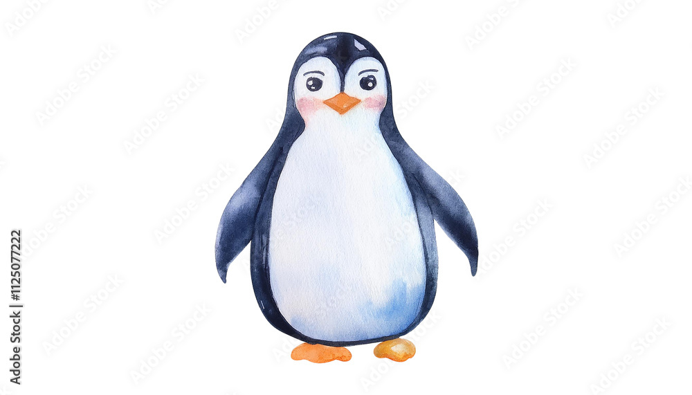 Fototapeta premium Adorable Watercolor Penguin Illustration Cute Bird Winter Animal Arctic Wildlife Childrens Book