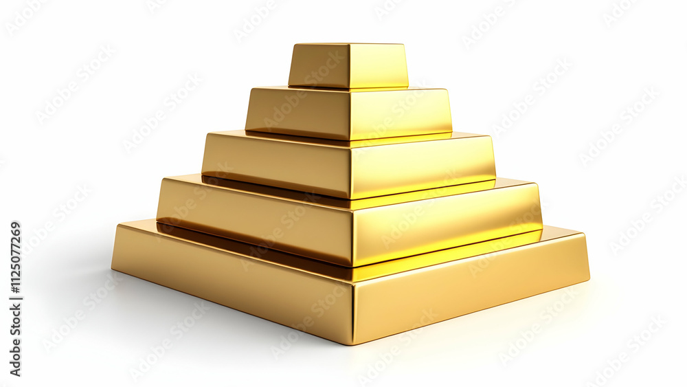 A 3D rendering of a gold pyramid composed of layered blocks. It symbolizes success, wealth accumulation, and hierarchical structures. A 3D rendering of a gold pyramid composed of layered blocks. It symbolizes success, wealth accumulation, and hierarchical structures.