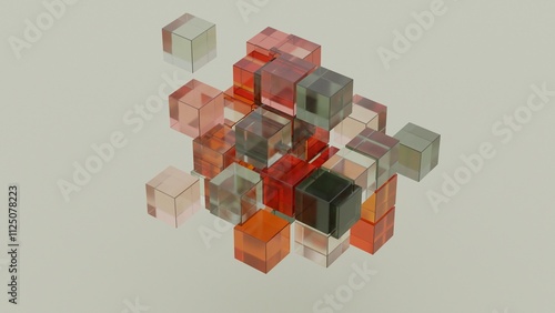 Transparent Glass Cubes in Abstract Floating Arrangement