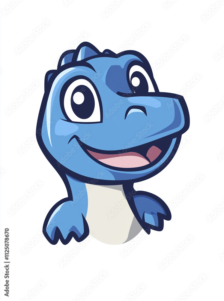 A cartoon dinosaur head with a big smile on its face. The dinosaur is blue and has a white belly. A cartoon dinosaur head with a big smile on its face. The dinosaur is blue and has a white belly.