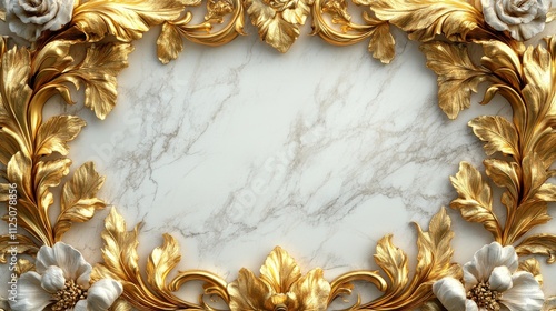 Gilded Floral Frame on Marble Background