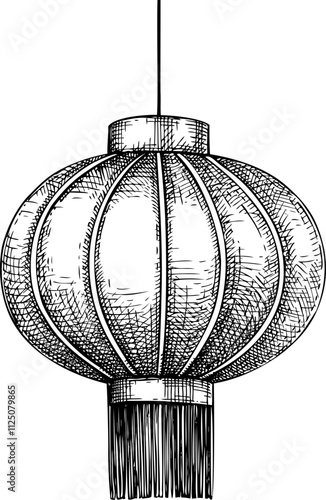 Hand-drawn Chinese lantern illustration. Lunar New Year decoration vector sketch icon. NOT AI generated image