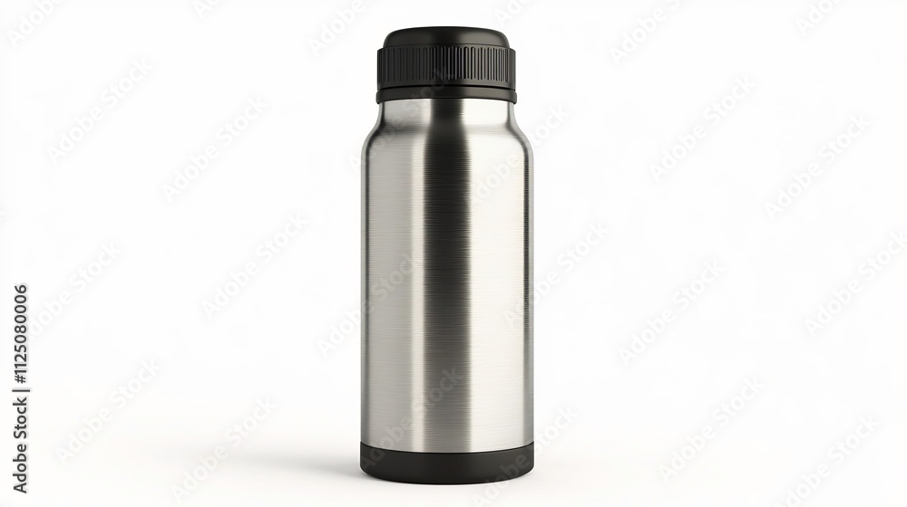 Stainless Steel Thermos with Matte Finish on White Background,3D Stainless Steel Thermos with Matte Finish on White Background,3D