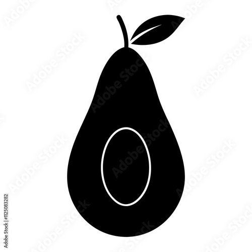 A simple black avocado fruit with leaves silhouette & Fruit vector illustration. Sweet fruits elements icon vector