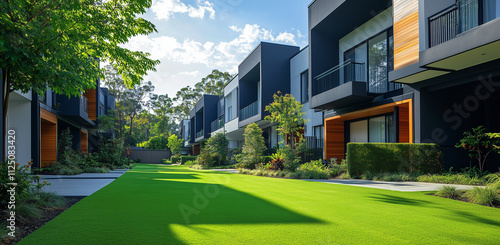 Wallpaper Mural Modern townhouses with vibrant greenery and sleek architectural design
 Torontodigital.ca