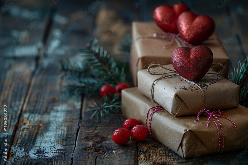 Love Presents on Wooden Background Love Presents on Wooden Background