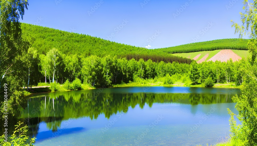 a lush forest landscape with a flowing stream and vibrant greenery a lush forest landscape with a flowing stream and vibrant greenery