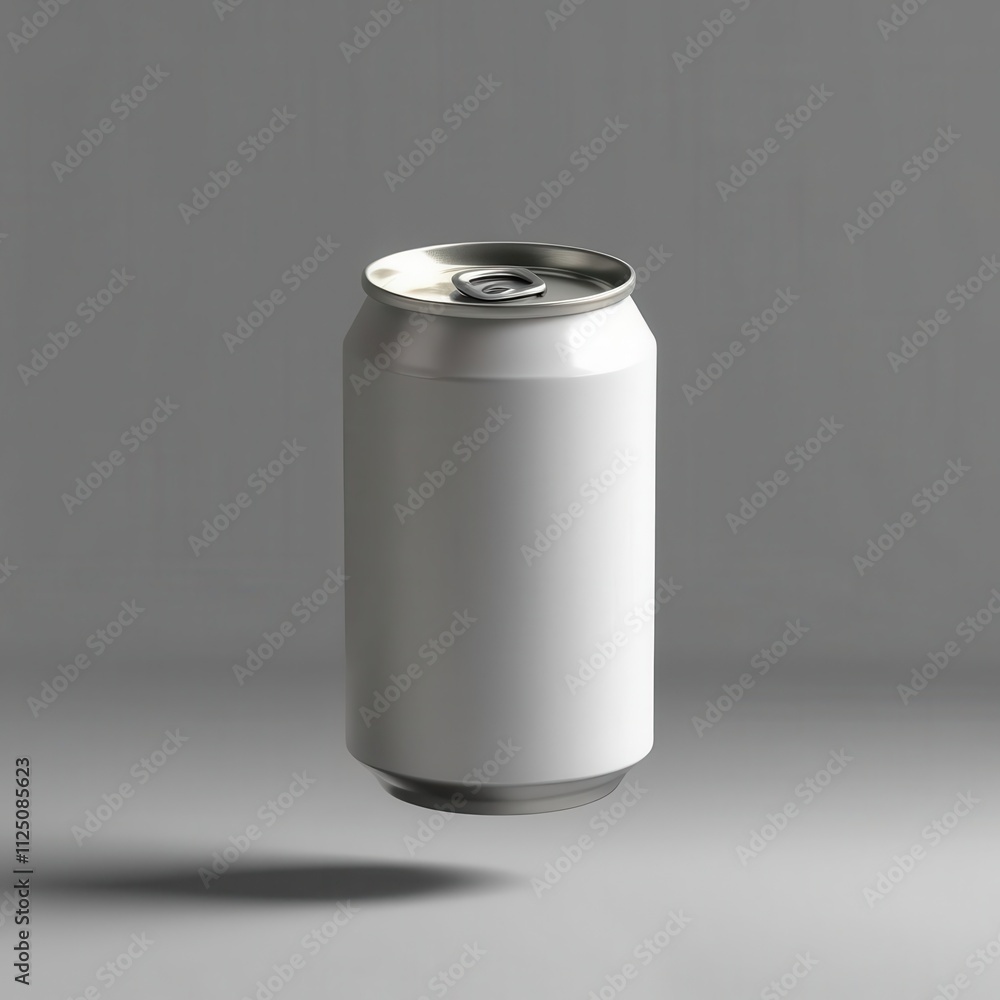 A minimalist design featuring a floating, blank soda can ideal for branding or product placement. A minimalist design featuring a floating, blank soda can ideal for branding or product placement.