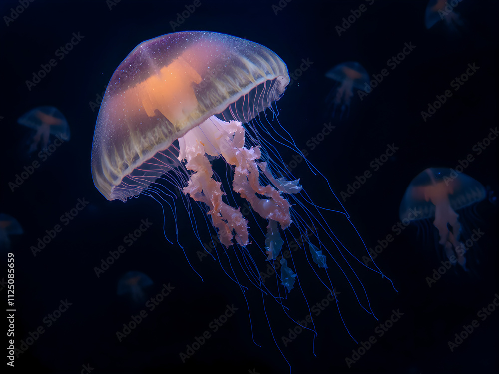 Beautiful jellyfish swimming in the water. Jellyfish in the aquarium Beautiful jellyfish swimming in the water. Jellyfish in the aquarium