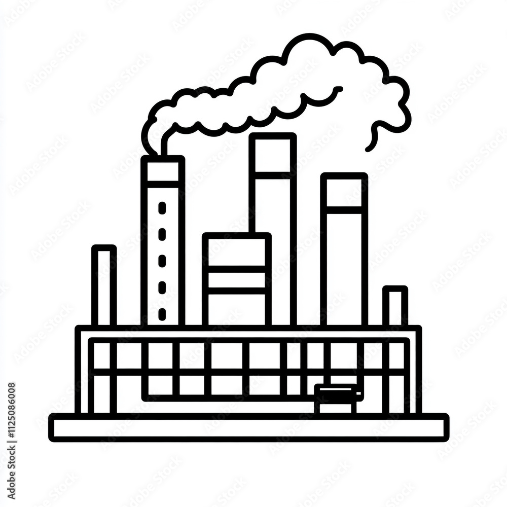 Obraz premium A factory icon drawing with smoke coming out of it. 