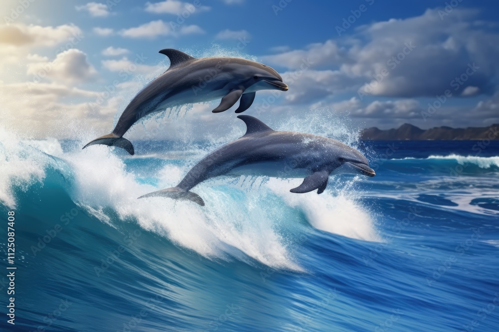 Blue Dolphin Jumping in the Ocean - Marine Mammal Wildlife Blue Dolphin Jumping in the Ocean - Marine Mammal Wildlife
