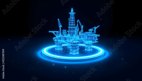 Futuristic Offshore Oil Rig: Digital Blueprint of a Modern Petroleum Platform