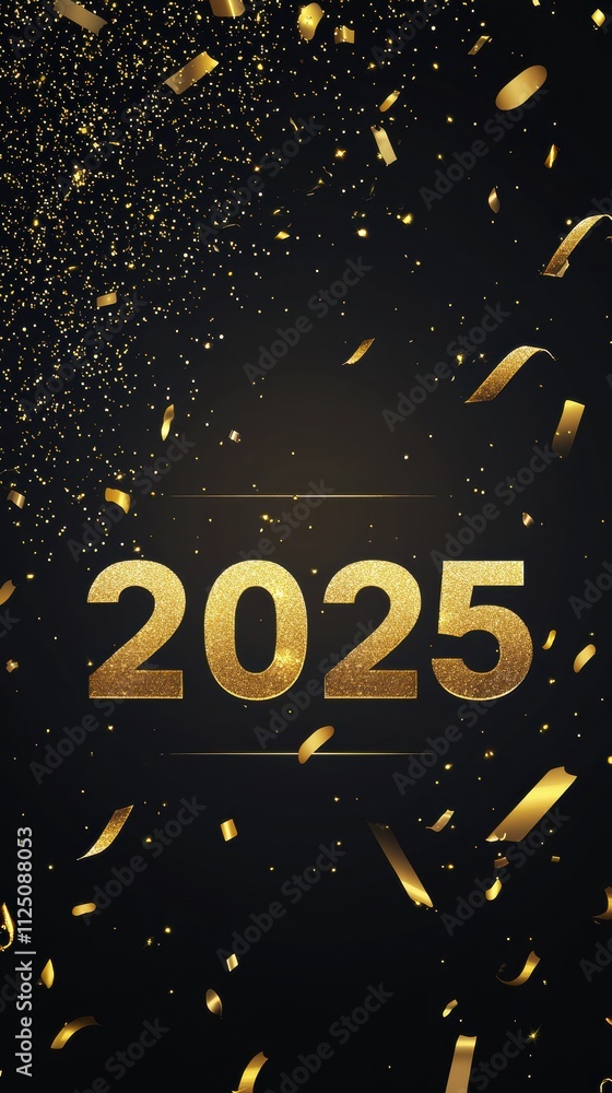 2025 gold embossed text with champagne confetti on gradient background 2025 gold embossed text with champagne confetti on gradient background