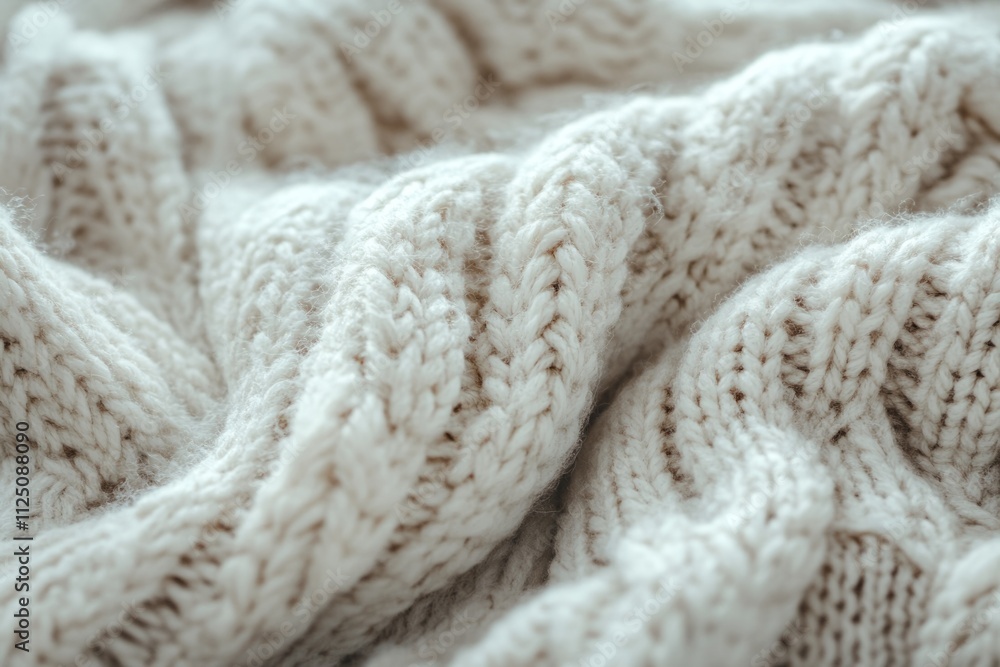 Soft white knitted fabric provides a warm and inviting texture, perfect for winter comfort and style Soft white knitted fabric provides a warm and inviting texture, perfect for winter comfort and style