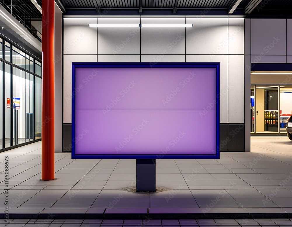 Illuminated Blank Billboard Sign Modern Building Exterior Night Illuminated Blank Billboard Sign Modern Building Exterior Night