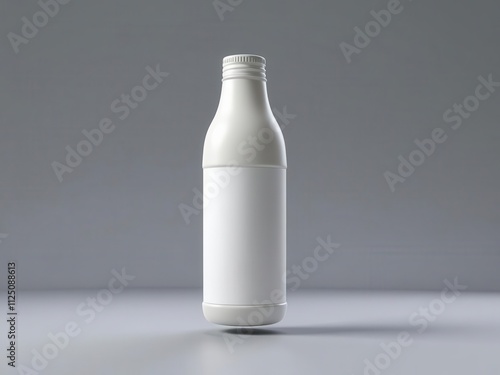 A minimalist white bottle stands elegantly against a neutral backdrop, perfect for beverage branding or packaging.