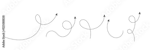 Squiggle line arrows. Set of dash arrows, moving up. Infographic elements. Vector illustration