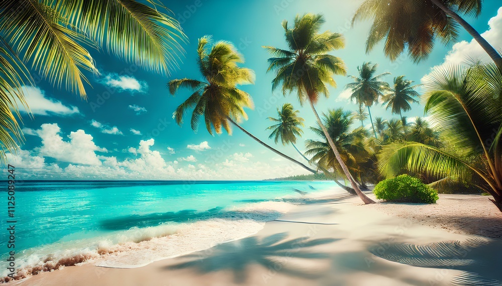 Fototapeta premium tropical beach with palms and turquoise water