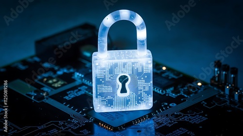 A glowing digital padlock sits on a circuit board, symbolizing the importance of cybersecurity in the digital age
