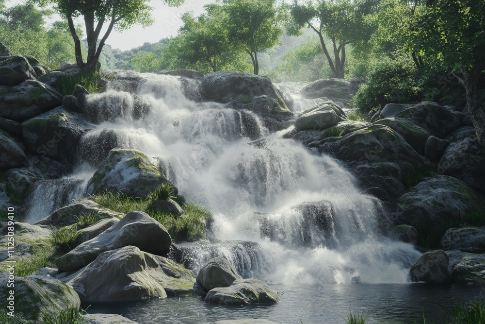 Cascading Waterfall in a Lush Forest Cascading Waterfall in a Lush Forest