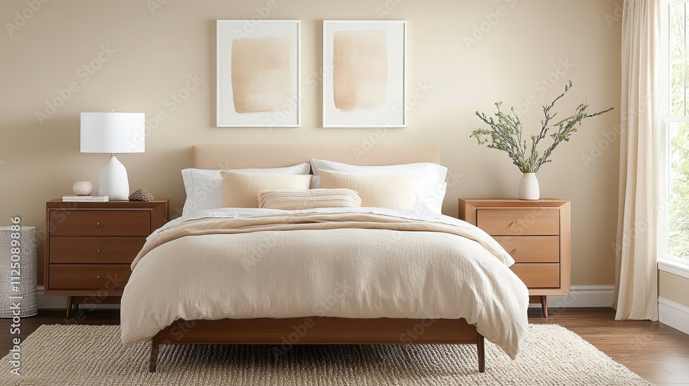 Chic Bedroom with Mocha Mousse Walls and Beige Bedding Chic Bedroom with Mocha Mousse Walls and Beige Bedding