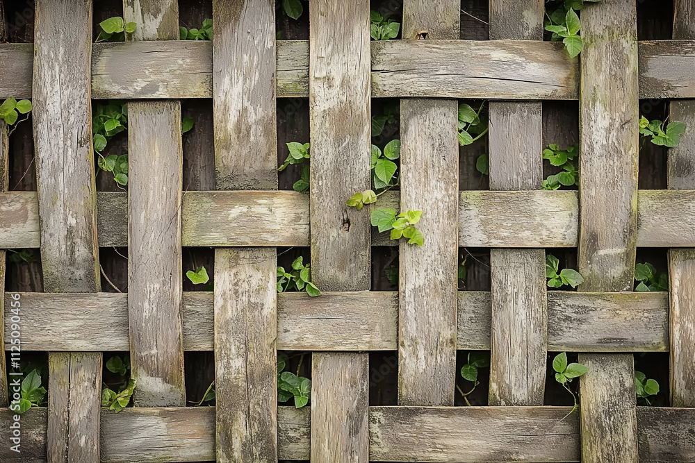 Woven wooden texture with green ivy leaves peeking through, creating natural and rustic appearance. This captures beauty of nature intertwined with craftsmanship Woven wooden texture with green ivy leaves peeking through, creating natural and rustic appearance. This captures beauty of nature intertwined with craftsmanship