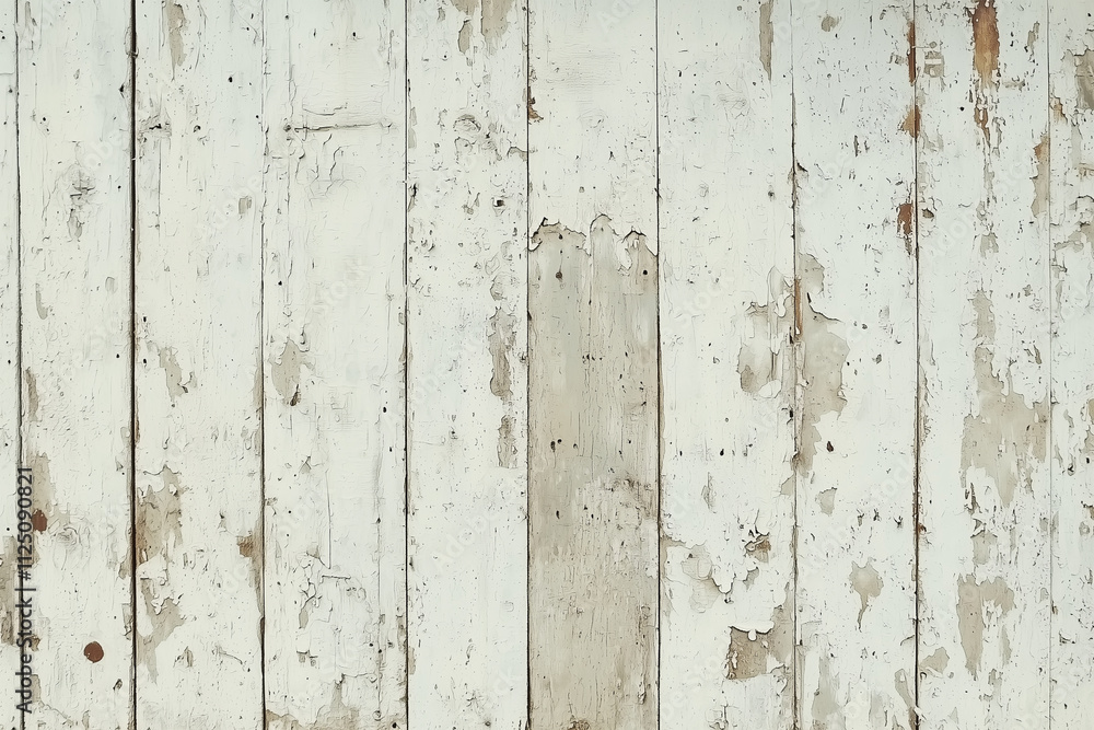 Weathered white wooden boards with peeling paint create rustic and textured background, perfect for various design projects Weathered white wooden boards with peeling paint create rustic and textured background, perfect for various design projects