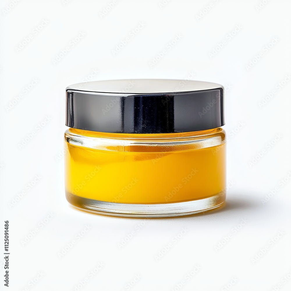 Minimalist Glass Jar of Organic Skincare Cream on White Background Minimalist Glass Jar of Organic Skincare Cream on White Background
