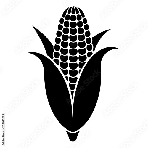 A simple corn cob with some leaves art silhouette & black shape corn vector art illustration. Corn cobs elements icon vector illustration