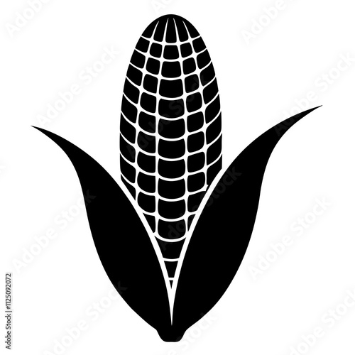 A simple corn cob with some leaves art silhouette & black shape corn vector art illustration. Corn cobs elements icon vector illustration