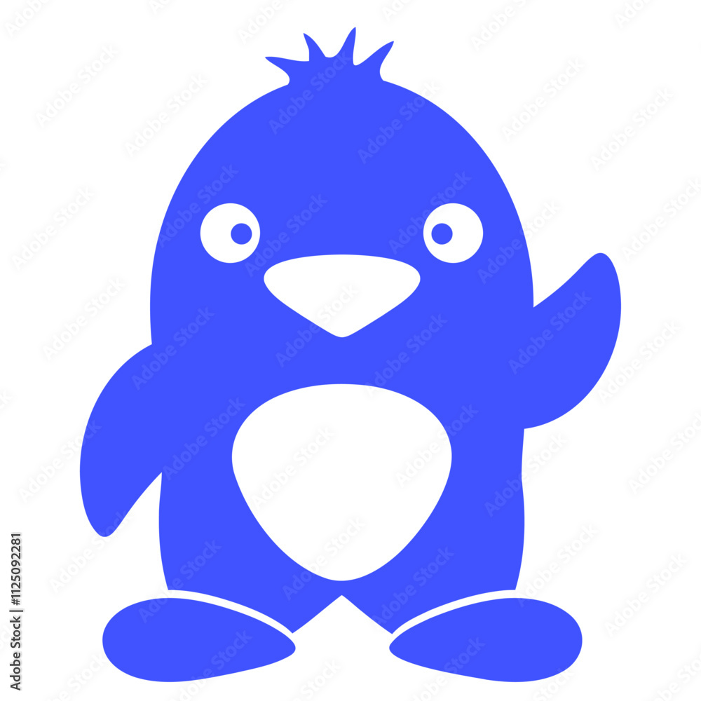Fototapeta premium Cute Penguin Small Waving Greeting South Pole Bird Design Lover Art Vector Illustration Card T-Shirt Poster Sticker Graphic Print Decorative Drawing Isolated Logo Decoration Symbol Creative Cool Style