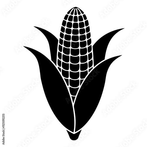 A simple corn cob with some leaves art silhouette & black shape corn vector art illustration. Corn cobs elements icon vector illustration