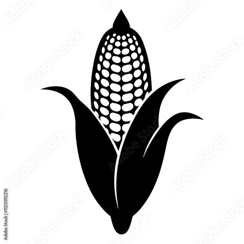 A simple corn cob with some leaves art silhouette & black shape corn vector art illustration. Corn cobs elements icon vector illustration