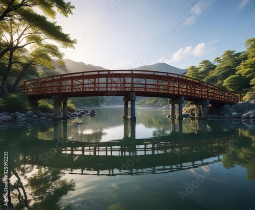 Reflections of Arashiyama Togetsu bridge in a pond, reflection, autumn leaves, arashiyama togetsu bridge photo