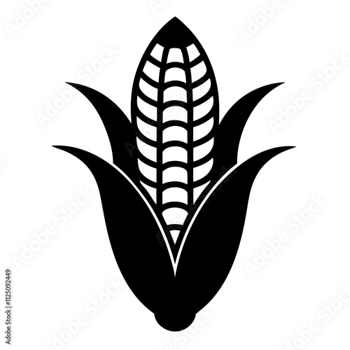 A simple corn cob with leaves silhouette & black & white corn vector art illustration. Corn cobs elements icon vector illustration