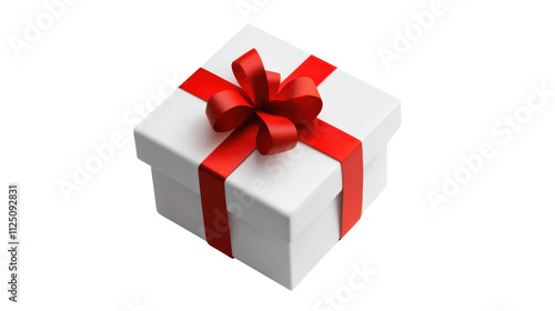 Minimalist White Gift Box with a Red Ribbon, Perfectly Isolated on a Transparent Background