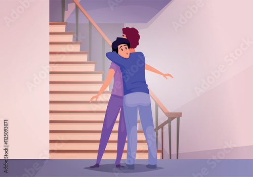 Negative hugs. Depressed characters unwanted connecting with other people awkward persons exact vector pictures