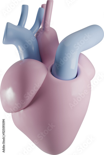 Heart. Three-dimensional human organ of cardiovascular system against transparent background. Minimalistic 3d-graphic design. Concept of health, medicine, science and anatomy. photo