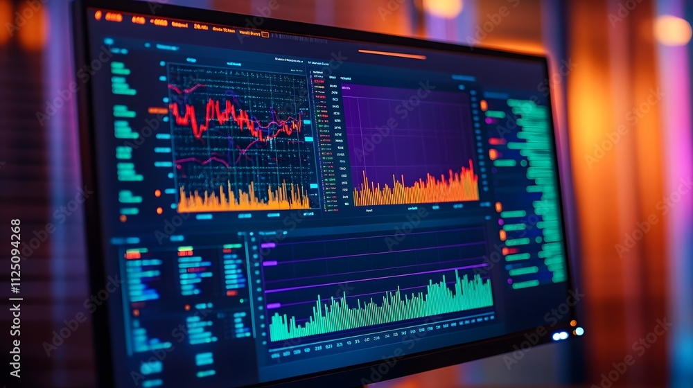 A close-up of a monitor showcasing data analytics from distributed systems, vibrant colors enhancing the visual impact. A close-up of a monitor showcasing data analytics from distributed systems, vibrant colors enhancing the visual impact.