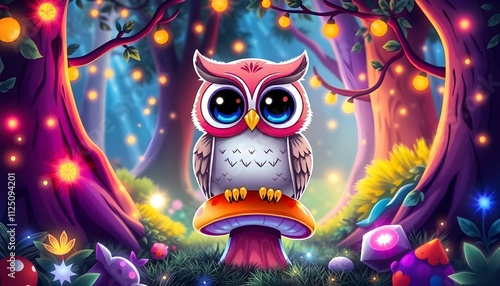 Adorable owl perched in a mushroom 
