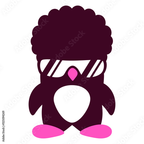 Funky Party Penguin Sunglasses Fun Style Hairstyle Design Lover Art Vector Illustration Card T-Shirt Poster Sticker Graphic Print Decorative Drawing Isolated Logo Decoration Symbol Creative Cool Style